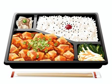 麻婆豆腐弁当 麻婆豆腐,弁当,昼食,中華料理,料理,食べ物,ご飯,梅干し,ごま,焼売のイラスト素材