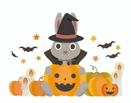 ハロウィン37（黒兎タイトルなし） ハロウィン,タイトル,ハロウィーン,おばけカボチャ,カボチャ,ろうそく,ウサギ,コウモリ,可愛い,コスプレのイラスト素材