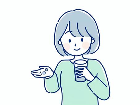 薬を飲む女性 女性,女の人,薬,錠剤,病院,頭痛薬,風邪薬,整腸剤,コップ,水のイラスト素材