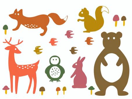 森の動物たちのシルエットイラスト 動物,森,シルエット,イラスト,シンプル,かわいい,おしゃれ,ナチュラル,北欧風,きつねのイラスト素材