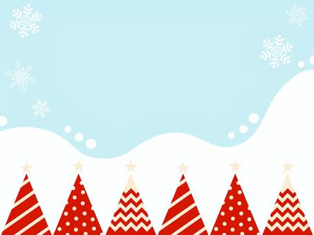 ポップなクリスマスツリーと雪の結晶の枠1 クリスマス,冬,背景,雪,雪の結晶,キラキラ,手描き,フレーム,クリスマスツリー,ツリーのイラスト素材