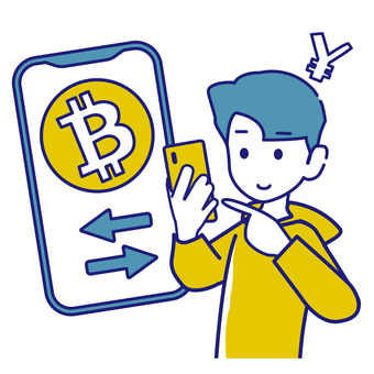 スマホで暗号通貨をトレードする男性 スマホ,暗号通貨,ビットコイン,男性,トレード,仮想通貨,btcのイラスト素材