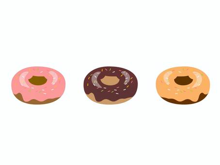 3種類のドーナツ(枠線なし） ドーナツ,お菓子,3種類,チョコレート,ストロベリー,スイーツ,おやつ,甘い,枠線なし,挿絵のイラスト素材