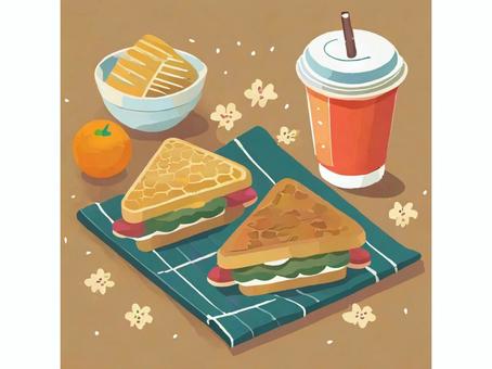 Illustration, sandwich, juice, lunch, 