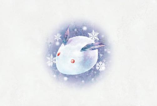 雪ウサギのイラスト 冬,雪ウサギ,雪,12月,1月,雪の結晶,南天,イラスト,手描き,水彩のイラスト素材