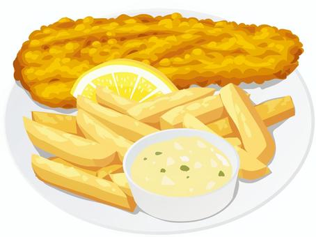 フィッシュアンドチップス フィッシュアンドチップス フィッシュアンドチップス,フィッシュ・アンド・チップス,イギリス料理,イギリス,白身魚のフライ,フライドポテト,ポテト,レモン,揚げ物,ソースのイラスト素材