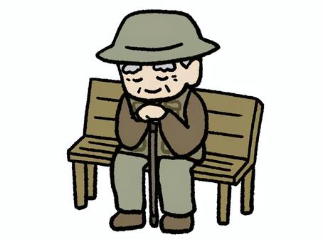 ベンチで休むおじいさん ベンチ,おじいさん,高齢者,ゆるい,かわいい,シンプル,手描き,リラックス,休憩,釣りベストのイラスト素材