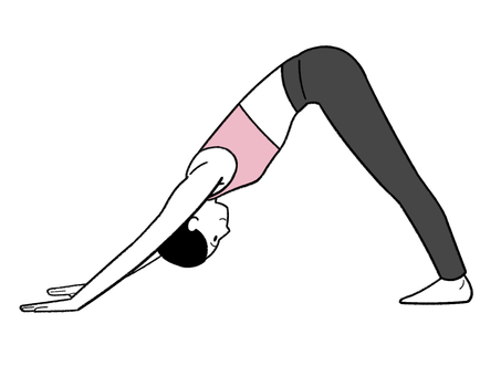 ヨガポーズ_下向きの犬のポーズ_01 手書き,線画,ヨガ,ヨガポーズ,下向きの犬のポーズ,ダウンドッグ,ポーズ,ストレッチ,リラックス,エクササイズのイラスト素材