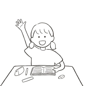 元気に挙手する女の子 元気,挙手,手,女,女の子,子ども,小学生,低学年,ツインテール,半袖のイラスト素材