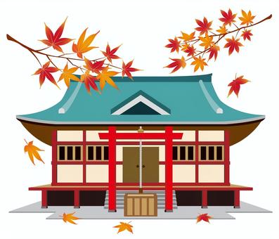 秋の神社_25 紅葉,秋,神社,9月,10月,11月,アイコン,イラスト,シンプル,もみじのイラスト素材