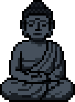 ドット絵の黒の坐像の仏像です。 ドット絵,坐像,シンプル,大仏,仏像,アート,様式,ポーズ,菩薩,国宝のイラスト素材