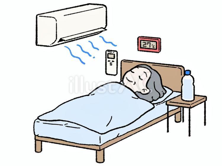 寝るときもエアコンを使いましょう 熱中症,対策,予防のイラスト素材