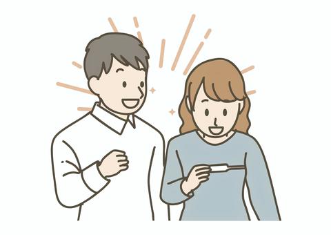 妊娠がわかって感激する夫婦 妊娠,陽性,検査薬,夫婦,男女,カップル,喜び,嬉しい,妊活,マタニティのイラスト素材