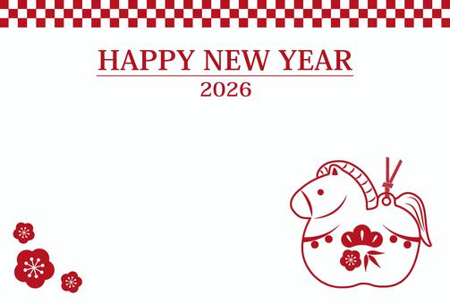 馬06_C 年賀状,2026年,馬,シンプル,かわいい,ハッピーニューイヤー,happynewyear,土鈴,置物,令和8年のイラスト素材
