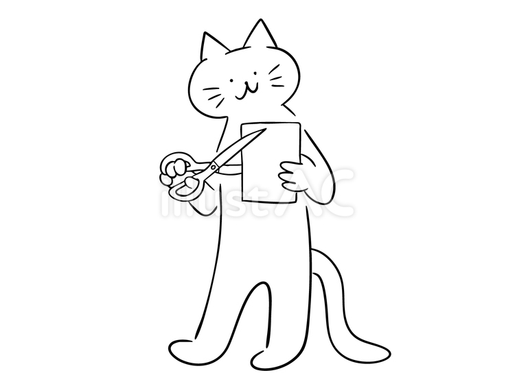 紙を切る猫（モノクロ） 猫,はさみ,紙のイラスト素材