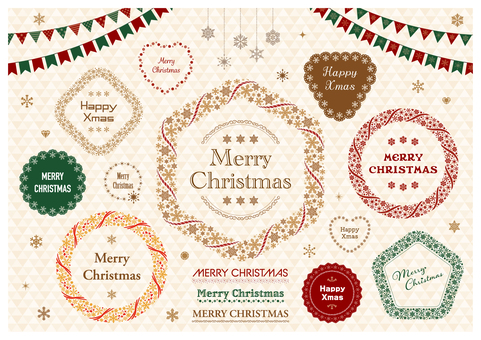 雪の結晶のクリスマスフレームセット2 クリスマス,メリークリスマス,12月,冬,雪,結晶,リース,星,ハート,宝石のイラスト素材