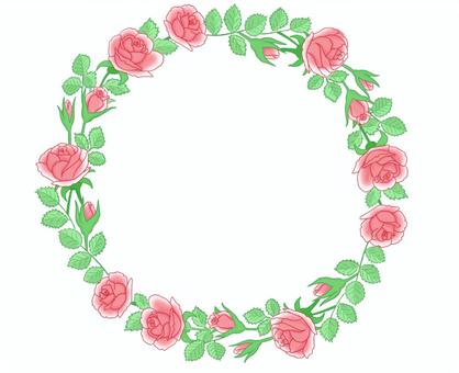 小さい赤いバラの丸いフレーム バラ,フレーム,赤,花,植物,小さい,葉,緑,かわいい,かざりのイラスト素材