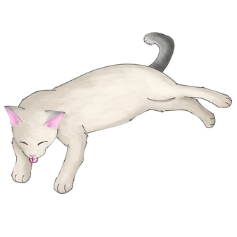 寝転がって毛繕いするネコ 寝転がる,毛繕い,ネコ,動物,かわいいのイラスト素材