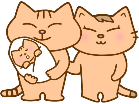 Family tea tabby cat, cat, baby, children, JPG and PNG