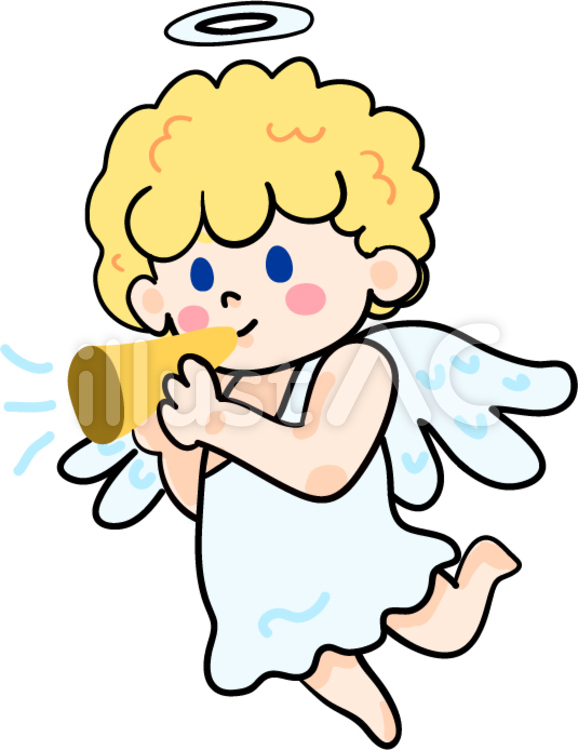 笛を吹く天使01イラスト - No: 1806386｜無料イラスト・フリー素材なら