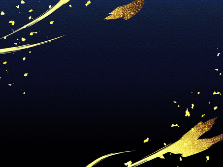 金色の筆書きラインと金箔の紺色の和風背景 金,金箔,筆,背景,和柄,キラキラ,和風,年賀状,フレーム,和のイラスト素材