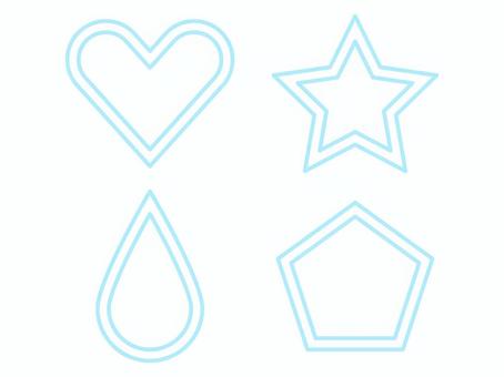 水色ハート・星・雫・五角形フレームセット フレーム,背景,ハート,星,雫,五角形,ロゴ,タイトル,線画,水色のイラスト素材