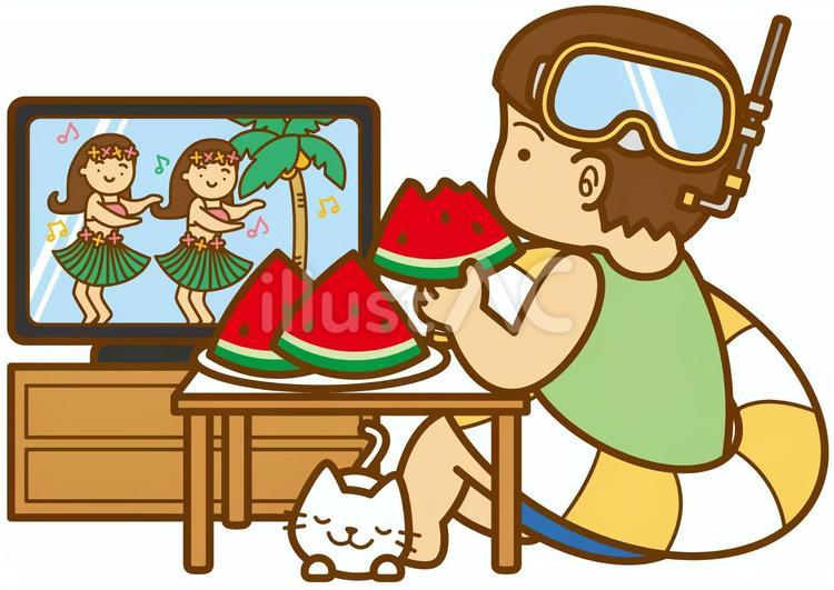 ひとり夏休み-4c 夏休み,水中眼鏡,浮き輪のイラスト素材