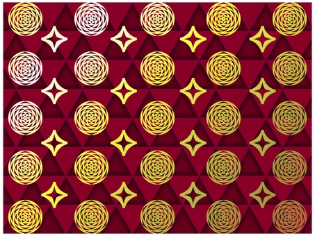 花と星の壁紙　赤 花,星,幾何学模様,柄,パターン,壁紙,背景,ポストカード,金色,赤のイラスト素材