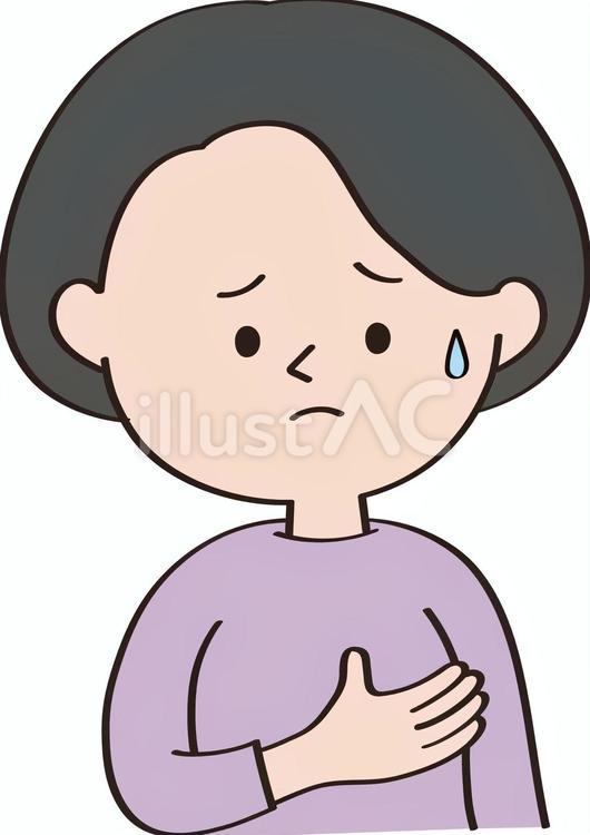 胸のしこりに気付いたショートスタイル女性 おばさん,おばあさん,老人のイラスト素材