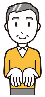  ニット中年男性(黄)-249-バスト ちょうだい,おじさん,男性,中年,お父さん,パパ,シニア,ミドルエイジ,人物,かわいいのイラスト素材