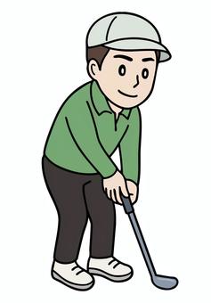 ゴルフをする男性・パターショット 男性,パターゴルフ,ナイスショット,40代,30代,人物,ゴルフ,ゴルフ場,グランドゴルフ,スポーツのイラスト素材