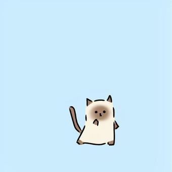 二足歩行ネコちゃん（シャムネコ） 猫,二足歩行,立つ,シャム,ふわふわ,かわいい,シンプル,動物,ペット,驚きのイラスト素材
