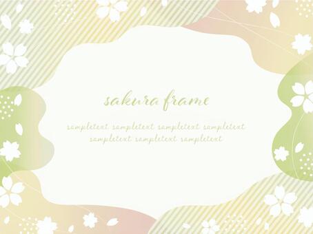 桜グラデーションのフレーム［緑］ 桜,さくら,春,フレーム,枠,見出し,あしらい,植物,花びら,花のイラスト素材