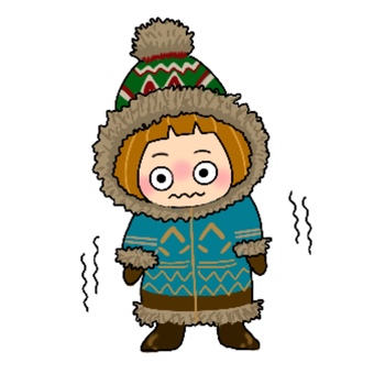 寒いね〜。　手描き 寒い,冬,コート,防寒,震える,女の子,帽子,ブルブル,かわいい,ユニークのイラスト素材