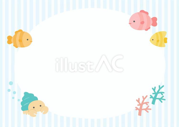 海の生き物のかわいい夏のフレーム 夏,海,背景のイラスト素材