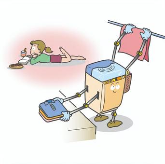 完全自動洗濯機 自動洗濯機,お洗濯,コミカル,かわいい,ユーモラス,一コマ漫画,空想,ギャグ,おもしろいのイラスト素材