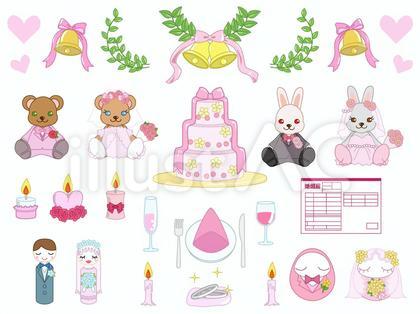 ブライダル素材セット新郎新婦ピンク
