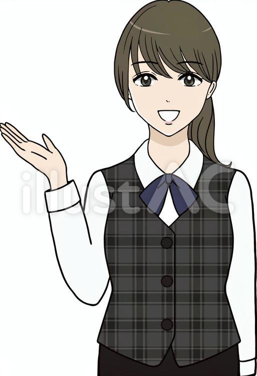 事務服　女性　こちら　② 女性,人物,事務のイラスト素材