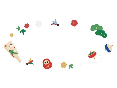 お正月のモチーフのフレーム　楕円 フレーム,楕円,お正月,正月,タイトル,見出し,枠,タイトル枠,見出し枠,冬のイラスト素材