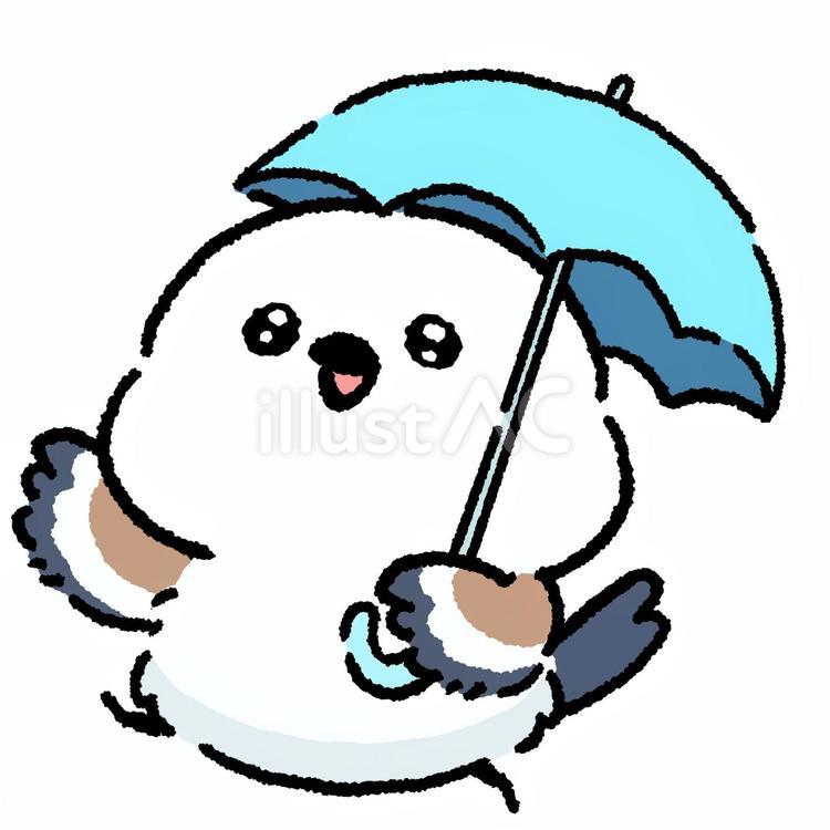 シマエナガ_傘をさす_02 シマエナガ,鳥,動物のイラスト素材