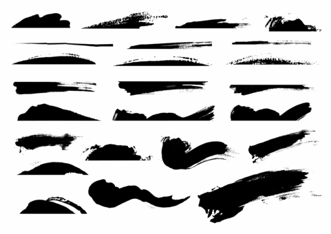 筆タッチいろいろな形の素材 筆タッチ,曲線,直線,跳ね,波線,黒,シルエット,かすれ,手描き,勢いのイラスト素材