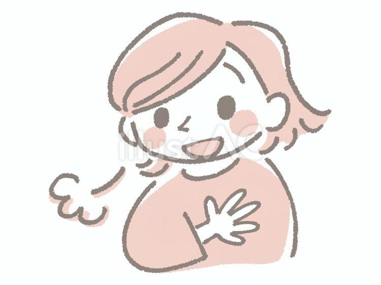 ほっと胸を撫で下ろす女の人 女性,胸,手のイラスト素材