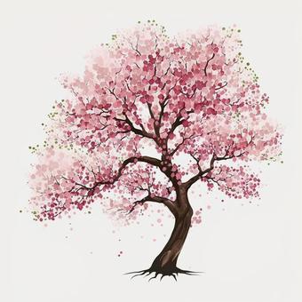 Illustration, sakura tree, cherry blossoms, spring, 