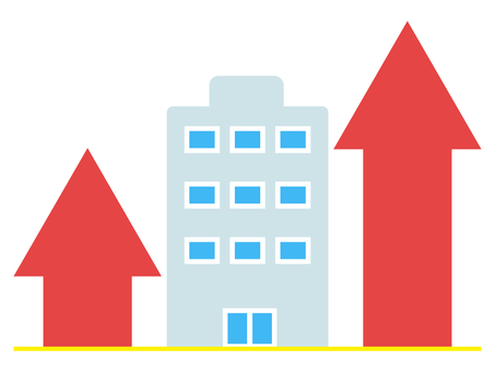 上昇グラフの会社 会社,グラフ,上昇,ビル,建物,オフィス,外観,企業,建築物,ビジネスのイラスト素材