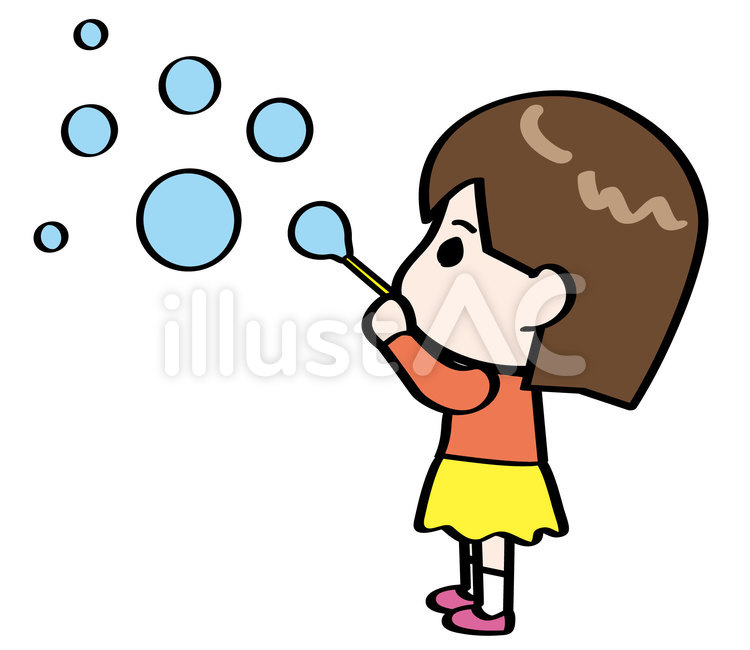 シャボン玉で遊ぶ女の子 人物,女の子,シャボン玉のイラスト素材