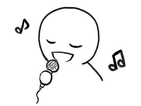 カラオケで歌う棒人間 棒人間,人物,歌う,カラオケ,マイク,手描き,落書き,表情,黒,シンプルのイラスト素材