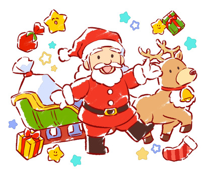 クリスマス／セットA／イラスト素材 クリスマス,サンタ,トナカイ,ソリ,プレゼント,星,靴下,サンタクロース,パーティ,イベントのイラスト素材