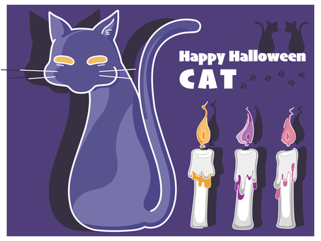 ハロウィン素材05 ハロウィン,猫,動物,蝋燭,足跡,イベント,季節,秋,10月,ダークのイラスト素材