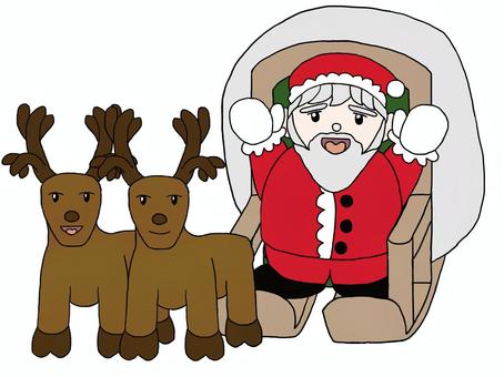 そりに乗るサンタクロース サンタクロース,そり,トナカイ,クリスマス,サンタ,乗り物,乗る,人物,動物,生き物のイラスト素材