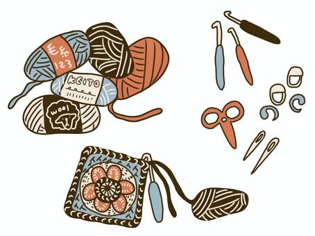 かぎ編み 編み物,毛糸,編み針,ハンドメイド,手芸のイラスト素材